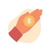 Hand with gold coin. Cash currency concept. Investing money vector