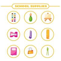 School supplies characters in kawaii style illustration. Back to school. Cute stationery vector