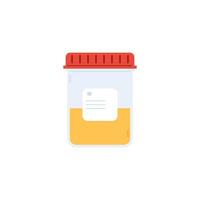 Urine analysis. Container with urine sample. Plastic containers with biomaterial vector