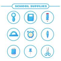 Cute childish school supplies. Back to School stationery smiling characters vector