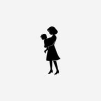 Silhouette of a mother and son on white background vector