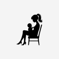 Silhouette of a mother and son on white background vector