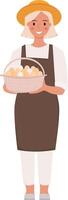 Farmer woman holds a basket with eggs. Farm worker. Farmer full height. illustration on white background. vector