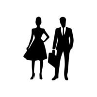 silhouettes of men and a women, a group of standing business people, black color isolated on white background vector