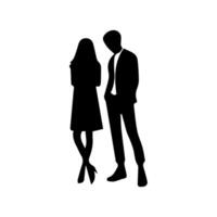 silhouettes of men and a women, a group of standing business people, black color isolated on white background vector