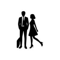 silhouettes of men and a women, a group of standing business people, black color isolated on white background vector