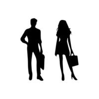 silhouettes of men and a women, a group of standing business people, black color isolated on white background vector