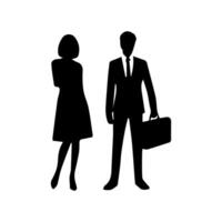 silhouettes of men and a women, a group of standing business people, black color isolated on white background vector