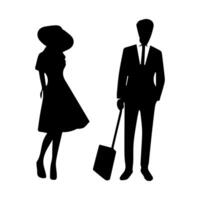 silhouettes of men and a women, a group of standing business people, black color isolated on white background vector