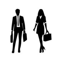 silhouettes of men and a women, a group of standing business people, black color isolated on white background vector