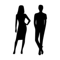 silhouettes of men and a women, a group of standing business people, black color isolated on white background vector