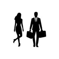 silhouettes of men and a women, a group of standing business people, black color isolated on white background vector