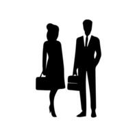 silhouettes of men and a women, a group of standing business people, black color isolated on white background vector