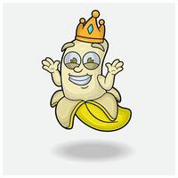 Banana Mascot Character Cartoon With Dont Know Smile expression. For brand, label, packaging and product. vector