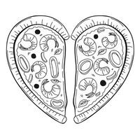 heart shaped pizza cut into two art vector
