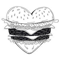 corazón conformado hamburguesa contorno ilustración vector