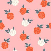 Simple seamless pattern with red and white roses on a pink background. graphics. vector