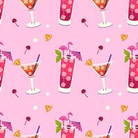 Seamless pattern with summer refreshments on a pink background. graphics. vector