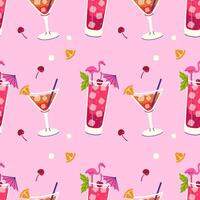 Seamless pattern with summer refreshments on a pink background. graphics. vector