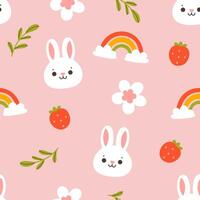 Seamless pattern with cute bunnies, rainbows, strawberries, rainbows. graphics. vector