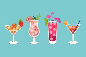 Set of summer fruity refreshing drinks. graphics. vector