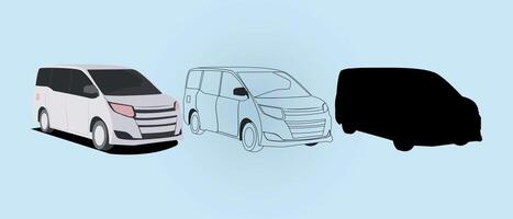 carros de diferente tipos de ilustraciones conjunto lado ver de el mini micro autobús vector