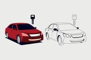 Different types of the car icon set. side view of a sedan car. car key icon vector