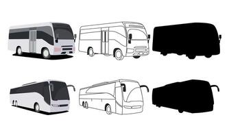 Cars of different types of illustrations set side view of the bus and mini bus vector