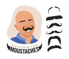 Man with customized mustache illustration in isolated white background vector