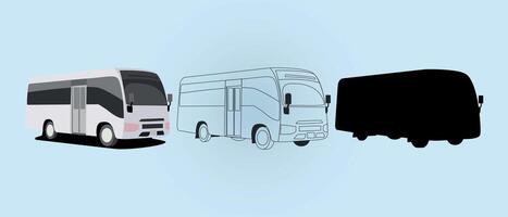 Cars of different types of illustrations set side view of the coaster bus vector