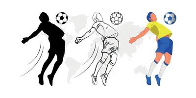 Soccer Player Kicking Ball silhouette and Line drawing football player Illustration vector