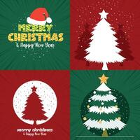 Flat merry Christmas greeting cards vector