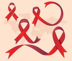 Set of red ribbon, HIV, AIDS awareness symbol vector