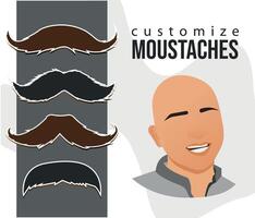 Man with customized mustache illustration in isolated white background vector