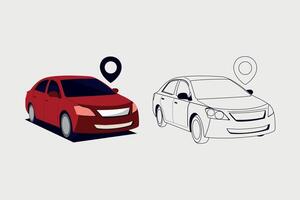 Different types of car icon set. side view of sedan car. location icon vector