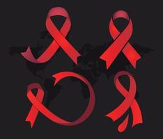 Set of red ribbon, HIV, AIDS awareness symbol vector