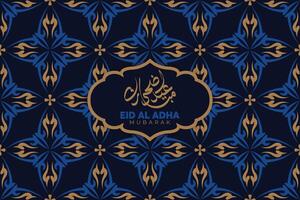 Eid Al Adha festival. Greeting card with blue and gold color background. Eid Mubarak theme. illustration. vector