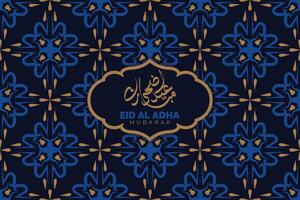 Eid Al Adha festival. Greeting card with blue and gold color background. Eid Mubarak theme. illustration. vector