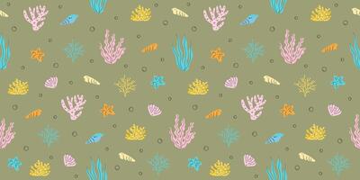 Marine pattern with corals and seaweed or algae vector