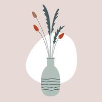 Boho illustration with leaf, color vase and shape vector