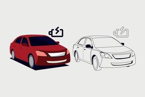 Different types of car icon set. side view of sedan car. battery charger vector