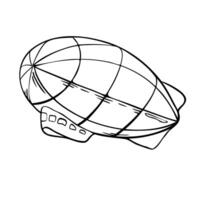 Black and white retro airship illustration isolated. Dirigible ink silhouette hand drawn. Zeppelin aircraft contour. Air transport coloring. Simple cartoonish drawing large balloon outline. vector