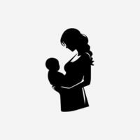 Silhouette of a mother and son on white background vector