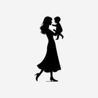 Silhouette of a mother and son on white background vector