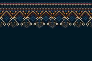 Traditional navy blue geometric ethnic pattern design in , illustration. Textile of Ikat seamless pattern border abstract design for fabric print. vector