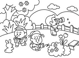 Children taking pictures at the park. vector