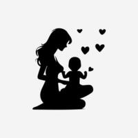 Silhouette of a mother and son on white background vector