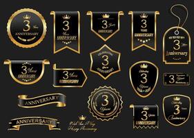 Collection of Anniversary gold laurel wreath badges and labels illustration vector