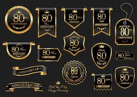 Collection of Anniversary gold laurel wreath badges and labels illustration vector