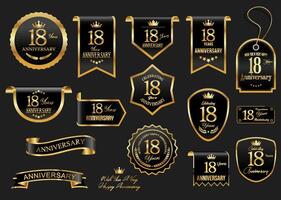 Collection of Anniversary gold laurel wreath badges and labels illustration vector